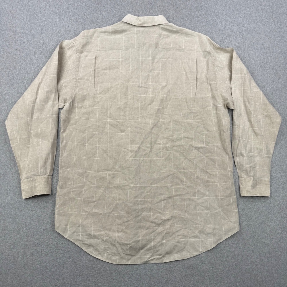 Joseph & Lyman Shirt Mens Large (Fits‎ 2XL) Beige Italian Linen Windowpane Plaid - Picture 4 of 9